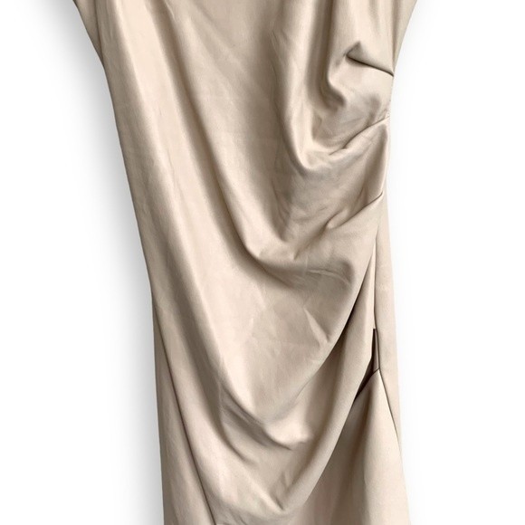Bec + Bridge Mini Dress Vegan Leather Ruched Tuck Neutral Tan - Picture 8 of 16